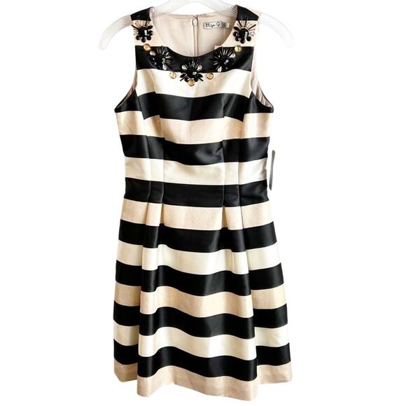ELIZA J 2 PETITE STRIPED SHINY CREAM CHAMPAGNE ROSE GOLD WOMEN DRESS BRAND NEW - Picture 1 of 10